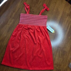 3 / $30‎ Cat Jack Girls Red Terry Cloth Swim Cover-Up Smocked Tie Straps Size L